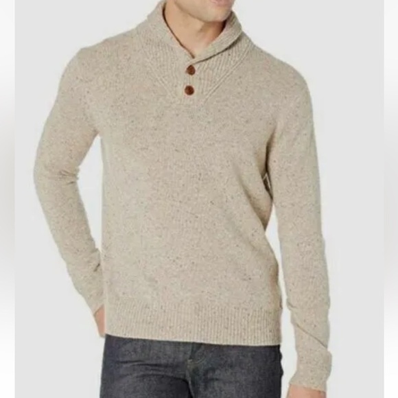 JCrew Sweater Mens Tan Collared Merino Wool Blend Mock Neck SZ L Henley Pullover - Picture 1 of 8